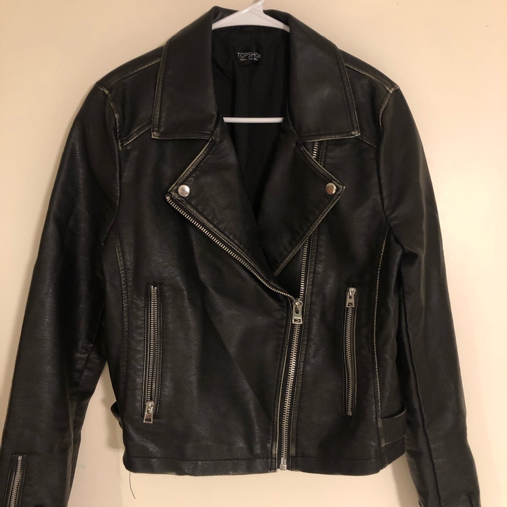 Topshop Dark Leather Biker Jacket